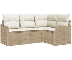 Lauko baldų komplektas Sodo Sofų Rinkinys su saugykla 4 pcs Smėlio poliratanas