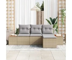 Sodo Sofų Rinkinys su pagalve 4 pcs Smėlio poliratanas