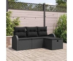 Lauko baldų komplektas Sodo Sofų Rinkinys su pagalve 4 pcs Juoda poliratanas