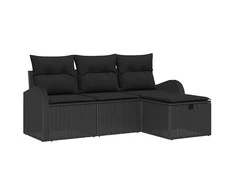 Lauko baldų komplektas Sodo Sofų Rinkinys su pagalve 4 pcs Juoda poliratanas
