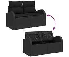 Lauko baldų komplektas Sodo Sofų Rinkinys su pagalve 4 pcs Juoda poliratanas