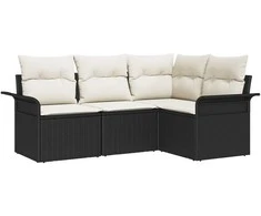 Lauko baldų komplektas Sodo Sofų Rinkinys su saugykla 4 pcs Juoda poliratanas