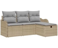 Lauko baldų komplektas Sodo Sofų Rinkinys su pagalve 4 pcs Smėlio Poli ratanas
