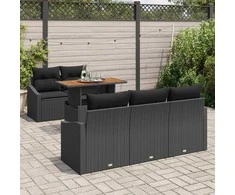 Lauko baldų komplektas Sodo Sofų Rinkinys su saugykla 6 pcs Juoda Poli ratanas