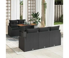 Lauko baldų komplektas Sodo Sofų Rinkinys su saugykla 6 pcs Juoda Poli ratanas