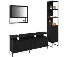 Vonios baldų rinkinys 4 pcs juoda ąžuolo Apdirbta mediena