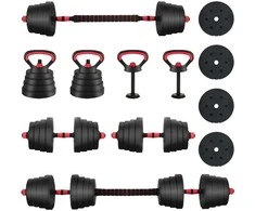 4-in-1 hantelių rinkinys 40kg Juoda ir raudona