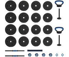 4-in-1 hantelių, štangos ir kettlebell rinkinys 30 kg