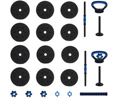 4-in-1 svorių rinkinys: hantelis, štanga, kestutis 20 kg