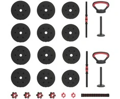 4-in-1 svorių rinkinys: hantelis, štanga, kestutis 20 kg