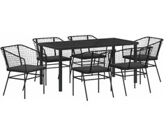 Lauko baldų komplektas Sodo valgomojo komplektas 7 pcs Juoda poliratanas