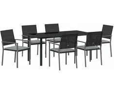 Lauko baldų komplektas Sodo valgomojo komplektas 7 pcs Juoda ir šviesiai pilka