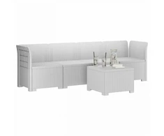 4 vietų sodo sofa pintinės išvaizdos PP Balta