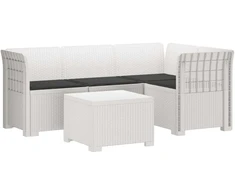 4 Vietų Sodo Sofa su Pagalvėlėmis Ratanų Imitacija PP Balta