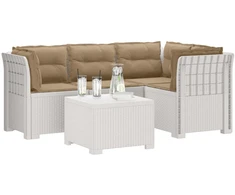 4 Vietų Sodo Sofa su Pagalvėlėmis Ratanų Imitacija PP Balta
