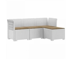 4 Vietų Sodo Sofa su Pagalvėlėmis Ratanų Imitacija PP Balta