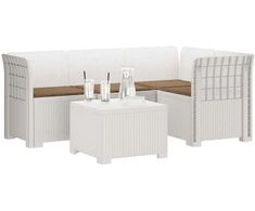 4 Vietų Sodo Sofa su Pagalvėlėmis Ratanų Imitacija PP Balta