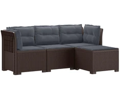 4 Vietų Sodo Sofa su Pagalvėlėmis Ratanų Imitacija PP Ruda