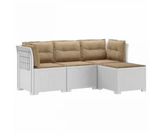 4 Vietų Sodo Sofa su Pagalvėlėmis Ratanų Imitacija PP Balta