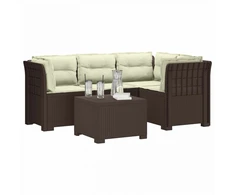 4 Vietų Sodo Sofa su Pagalvėlėmis Ratanų Imitacija PP Ruda