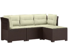 4 Vietų Sodo Sofa su Pagalvėlėmis Ratanų Imitacija PP Ruda