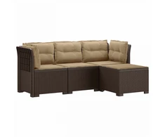 4 Vietų Sodo Sofa su Pagalvėlėmis Ratanų Imitacija PP Ruda