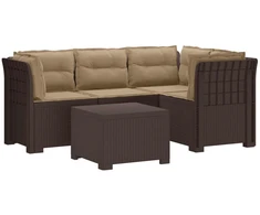 4 Vietų Sodo Sofa su Pagalvėlėmis Ratanų Imitacija PP Ruda