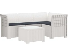 4 Vietų Sodo Sofa su Pagalvėlėmis Ratanų Imitacija PP Balta