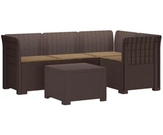 4 Vietų Sodo Sofa su Pagalvėlėmis Ratanų Imitacija PP Ruda