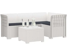 4 Vietų Sodo Sofa su Pagalvėlėmis Ratanų Imitacija PP Balta