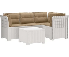 4 Vietų Sodo Sofa su Pagalvėlėmis Ratanų Imitacija PP Balta