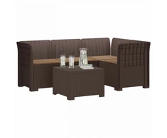 4 Vietų Sodo Sofa su Pagalvėlėmis Ratanų Imitacija PP Ruda