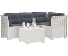 4 Vietų Sodo Sofa su Pagalvėlėmis Ratanų Imitacija PP Balta