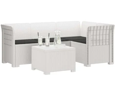 4 Vietų Sodo Sofa su Pagalvėlėmis Ratanų Imitacija PP Balta