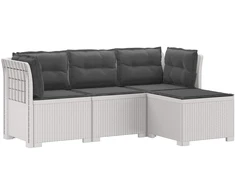 4 Vietų Sodo Sofa su Pagalvėlėmis Ratanų Imitacija PP Balta
