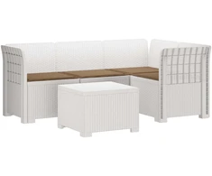 4 Vietų Sodo Sofa su Pagalvėlėmis Ratanų Imitacija PP Balta