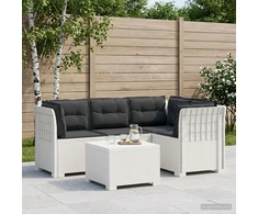 4 Vietų Sodo Sofa su Pagalvėlėmis Ratanų Imitacija PP Balta