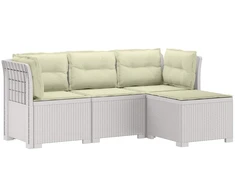 4 Vietų Sodo Sofa su Pagalvėlėmis Ratanų Imitacija PP Balta