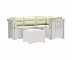 4 Vietų Sodo Sofa su Pagalvėlėmis Ratanų Imitacija PP Balta
