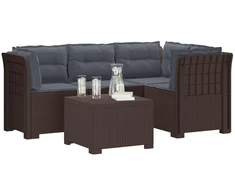 4 Vietų Sodo Sofa su Pagalvėlėmis Ratanų Imitacija PP Ruda