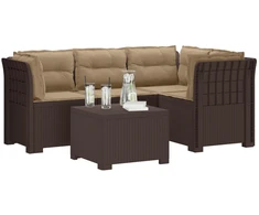 4 Vietų Sodo Sofa su Pagalvėlėmis Ratanų Imitacija PP Ruda