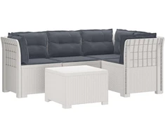 4 Vietų Sodo Sofa su Pagalvėlėmis Ratanų Imitacija PP Balta