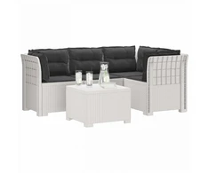 4 Vietų Sodo Sofa su Pagalvėlėmis Ratanų Imitacija PP Balta