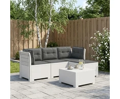 4 Vietų Sodo Sofa su Pagalvėlėmis Ratanų Imitacija PP Balta