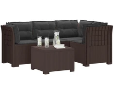 4 Vietų Sodo Sofa su Pagalvėlėmis Ratanų Imitacija PP Ruda