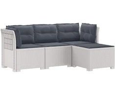 4 Vietų Sodo Sofa su Pagalvėlėmis Ratanų Imitacija PP Balta