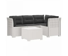 4 Vietų Sodo Sofa su Pagalvėlėmis Ratanų Imitacija PP Balta