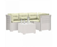 4 Vietų Sodo Sofa su Pagalvėlėmis Ratanų Imitacija PP Balta