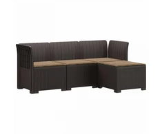 4 Vietų Sodo Sofa su Pagalvėlėmis Ratanų Imitacija PP Ruda