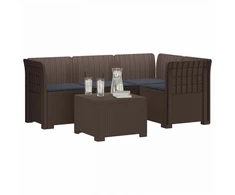 4 Vietų Sodo Sofa su Pagalvėlėmis Ratanų Imitacija PP Ruda